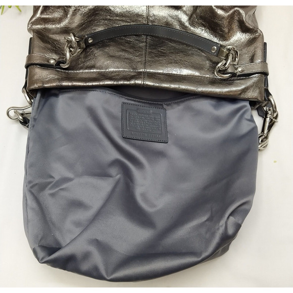 Coach Brooke Metallic Gray Leather Zipper Closure Hobo Shoulder Bag - Picture 13 of 16